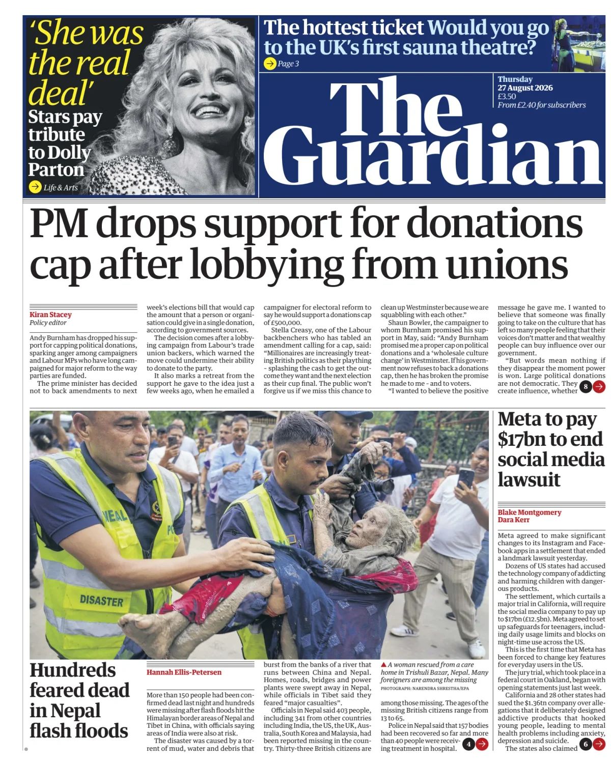 The Guardian front page